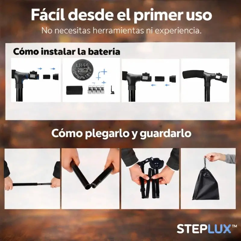 🚶‍♀️STEPLUX™🔦Bastón Con Luz Led👣