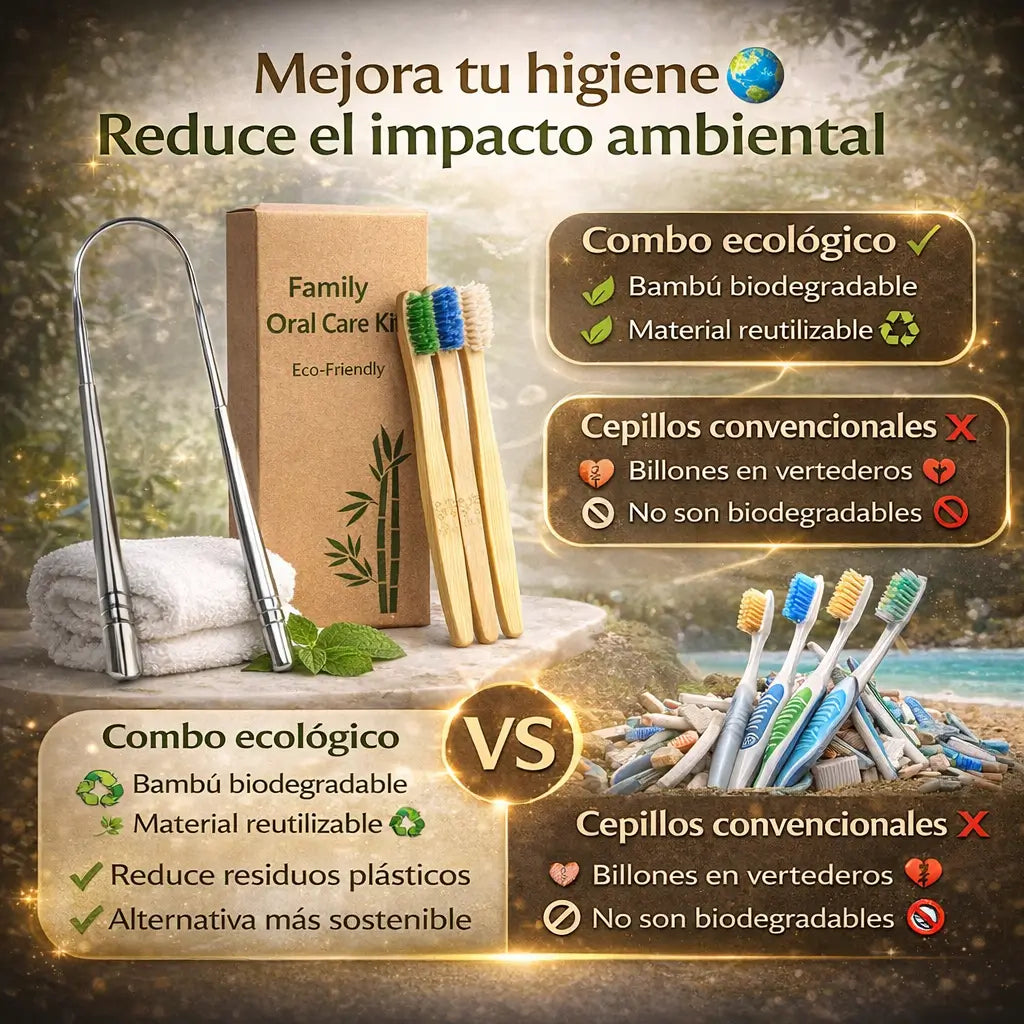 🟢 Kit familiar ecológico para una sonrisa fresca todos los días.🪥